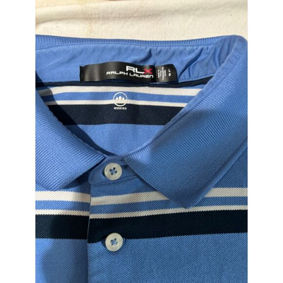RLX Ralph Lauren Polo Shirt Men's Size L Wicking Short Sleeve Blue Striped - Picture 4 of 6